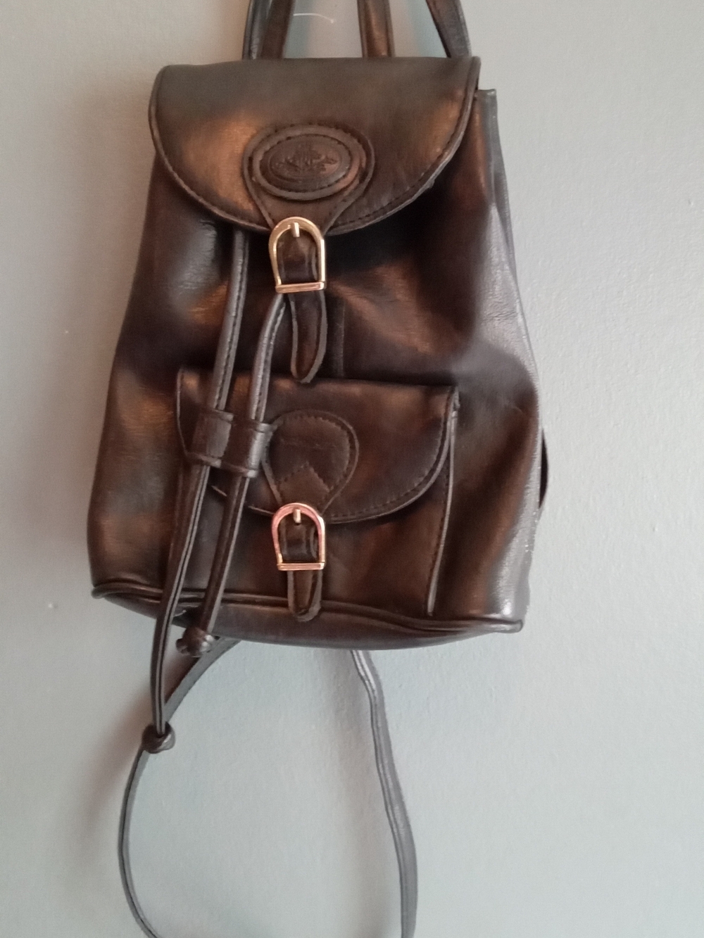 Vintage Black Leather Mini Backpack Drawstring Buckle Flap‎ Small Rucksack Bag